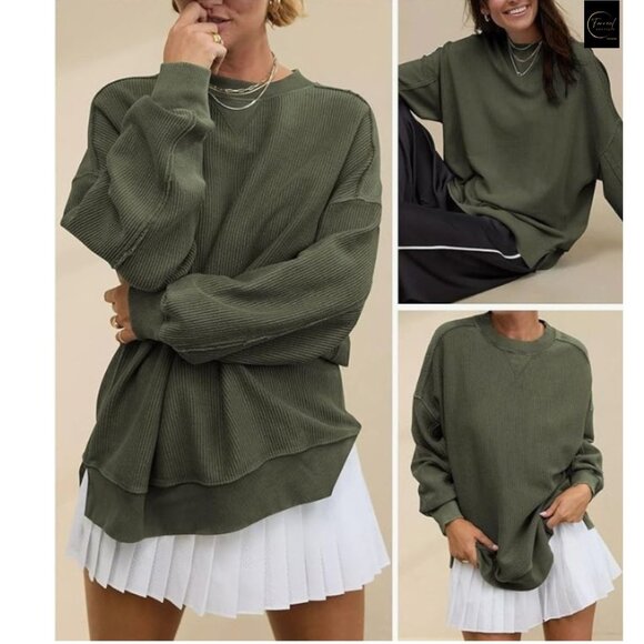 PRETTYGARDEN OVERSIZED RIBBED SWEATSHIRT - Picture 5 of 5